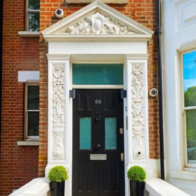 Decorated door frame in London's Hampstead.